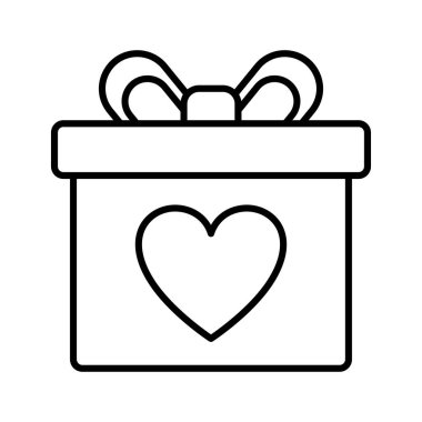 Kalp ikonlu hediye kutusu. Aşk sembolleri. Vektör illüstrasyonu