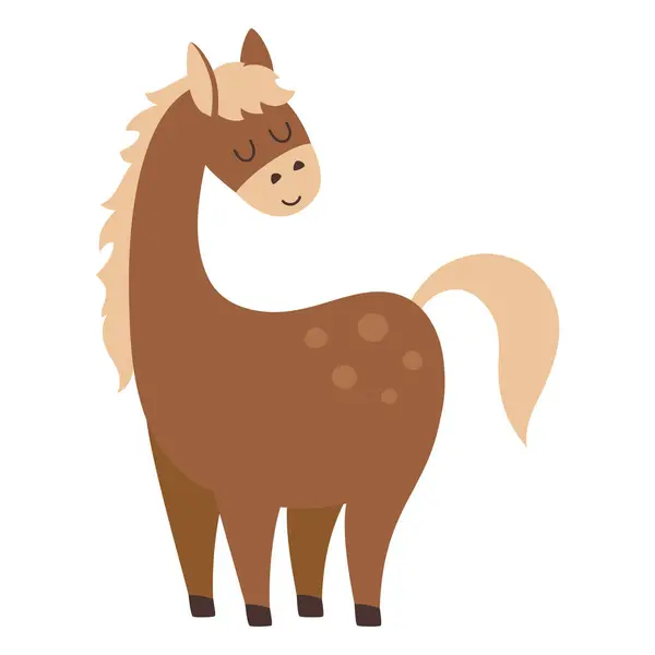 可爱有趣的棕色马 独立于白色 卡通平面的病媒说明 家养宠物 农场动物 免版税图库插图