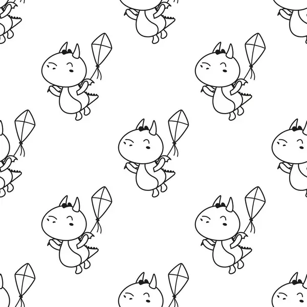 Outline Cartoon Seamless Pattern Little Dragon Kite Wallpaper Symbol New Royalty Free Stock Illustrations