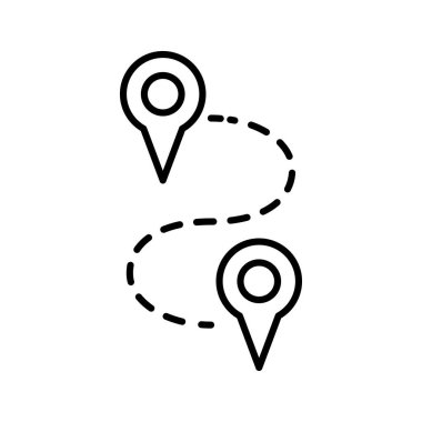 Harita uzaklığı ölçüm simgesi. Harita işaretleyici. GPS konum sembolü. Vektör illüstrasyonu