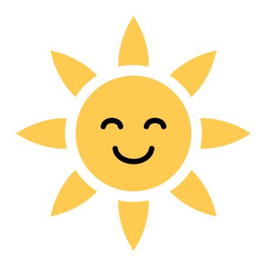 Mutlu güneş ikonu. Güzel gülümseyen yaz güneşi. Vektör illüstrasyonu