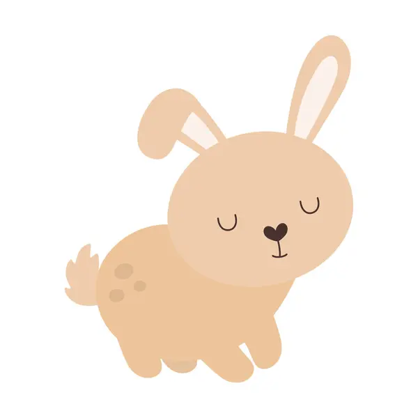Милый Мультяшный Кролик Смешной Пушистый Бежевый Заяц Пасхальный Кролик Сидит — стоковый вектор