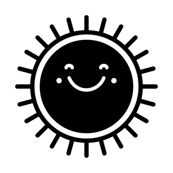 Feliz Icono Línea Del Sol Caricatura Lindo Personaje Del Sol Vectores de stock libres de derechos
