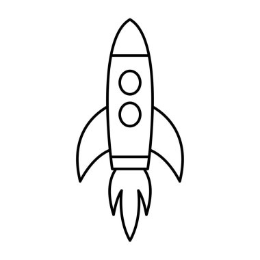 Roket gemi ikonu. Uzay yolculuğu. İş konseptine başla. Yaratıcı fikir sembolü. Uçan Kozmos mekiği, roket gemisi kalkıyor. Vektör illüstrasyonu