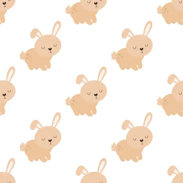 Cute Rabbit Seamless Pattern Isolated White Background Vector Illustration Cartoon Stock Vector