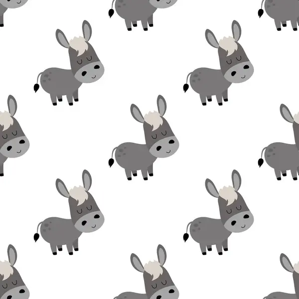 Cute Farm Village Countryside Theme Seamless Pattern Funny Background Donkey Vector Graphics