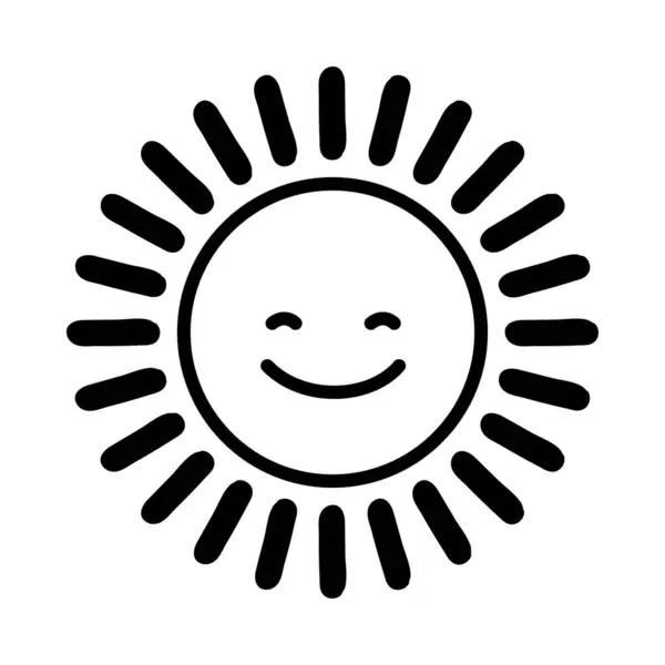 Feliz Icono Línea Del Sol Caricatura Lindo Personaje Del Sol Ilustración de stock