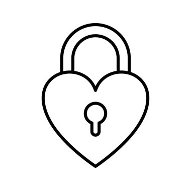 Kalp kilidi simgesi. Anahtar deliğiyle kalp şeklinde asma kilit. Vektör illüstrasyonu