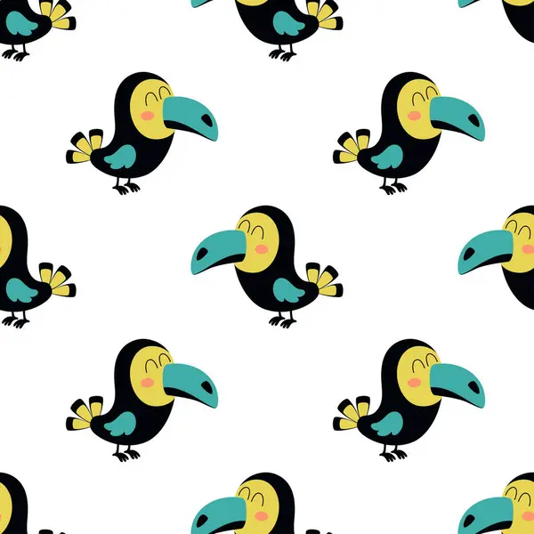 Pola Kartun Mulus Dengan Toucan Lucu Karakter Burung Lucu Cetak Stok Ilustrasi Bebas Royalti
