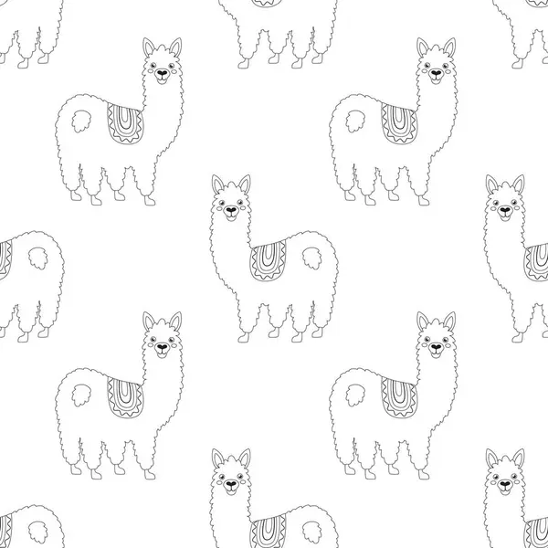 Contorno Patrón Sin Costura Llama Estilo Escandinavo Simple Alpaca Lindo Ilustración De Stock