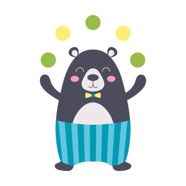 Sirk ayısı hokkabazı, çocuk vektör çizimi, düz stil.