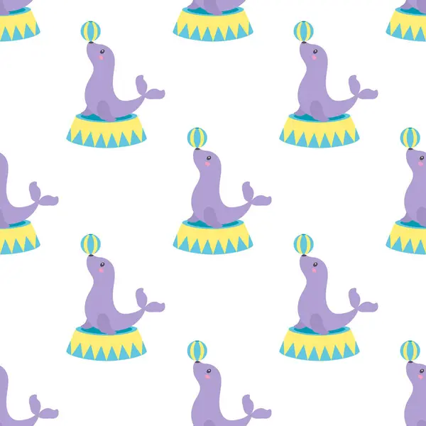 Vector Seamless Pattern Circus Fur Seals Characters Juggling Ball Childish Royalty Free Stock Vectors