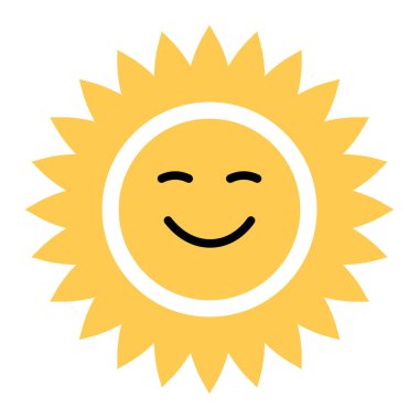 Mutlu güneş ikonu. Güzel gülümseyen yaz güneşi. Vektör illüstrasyonu