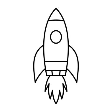 Roket sineği ikonu. Uzay yolculuğu. Projeyi başlatma işareti. Yaratıcı fikir sembolü. Roket gemisi uzaya fırlatıldı. Vektör illüstrasyonu