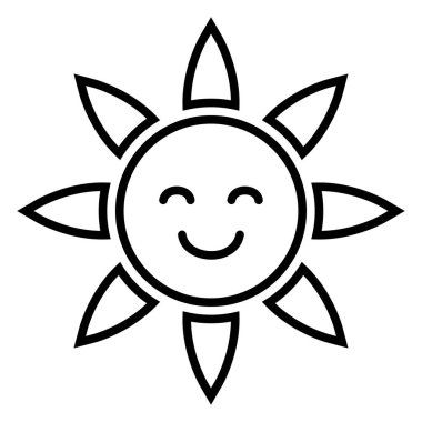 Mutlu güneş çizgisi ikonu. Çizgi film sevimli güneş karakteri. Gülümseyen yaz güneşi. Vektör illüstrasyonu