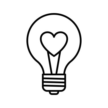Kalp ikonlu ampul lambası. Sevgililer Günü aşk sembolü. Vektör illüstrasyonu