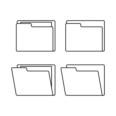 Farklı dizin simgesi seti, açık ve kapalı dizin koleksiyonu. Bilgisayar klasörü. Vektör illüstrasyonu.