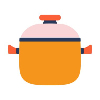 Mutfak tenceresi beyaz arka planda izole edilmiş, karikatür tenceresi, aşçılık konusu, düz stil vektör çizimi.