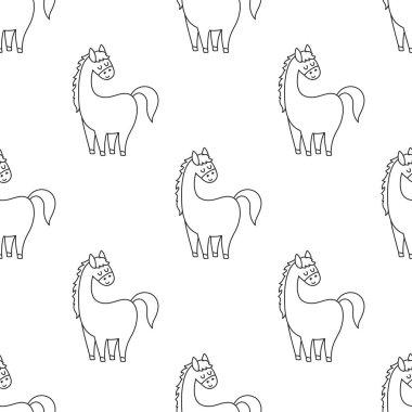 Beyaz arkaplanda izole edilmiş kusursuz taslak at şablonu, ana hatlı vektör çizimi