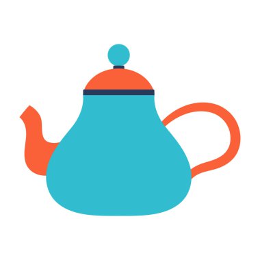 beyaz arkaplanda izole edilmiş karikatür çaydanlığı, çay doldurucusunun düz vektör çizimi, mutfak gereçleri