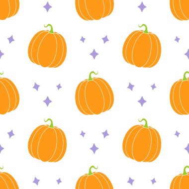 seamless pattern of colorful pumpkins and stars, vector illustration in flat style on white background clipart