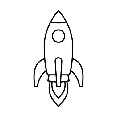 Roket sineği ikonu. Uzay yolculuğu. Projeyi başlatma işareti. Yaratıcı fikir sembolü. Roket gemisi uzaya fırlatıldı. Vektör illüstrasyonu