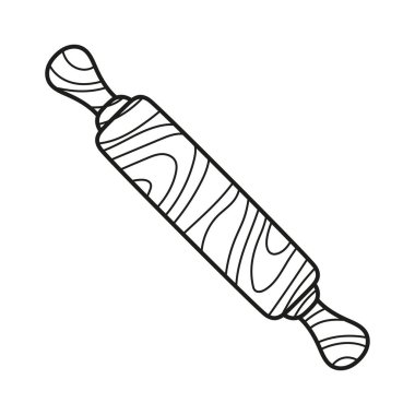 Mutfak yuvarlanan pin simgesi beyaz arkaplanda izole edilmiş, ana hatlı vektör çizimi, düz biçim