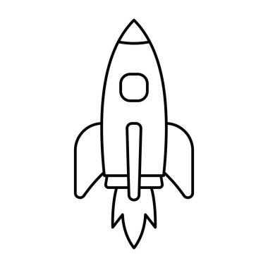 Roket fırlatma ikonu. Uzay yolculuğu. İş kurma konsepti. Yaratıcı fikir sembolü. Roket gemisi uzaya fırlatıldı. Vektör illüstrasyonu