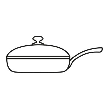 Kızartma tava taslak karalama simgesi, sıcakta yiyecek kızartmak için kapaklı tava, yazdırma, web, beyaz arkaplanda izole mobil çizim vektör ilülasyonu