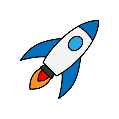 Uçan roket. Uzay gemisi uzaya fırlatıldı. İş kurma konsepti. Vektör illüstrasyonu