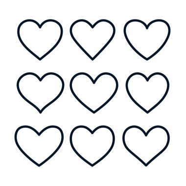 Kalp hatları ikon setini şekillendirir. Sevgililer Günü için tasarım öğeleri, aşk ya da romantizm. Vektör illüstrasyonu