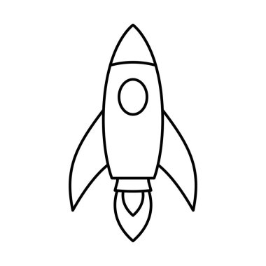 Roket fırlatma ikonu. Uzay yolculuğu. İş kurma konsepti. Yaratıcı fikir sembolü. Roket gemisi uzaya fırlatıldı. Vektör illüstrasyonu