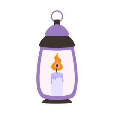 Kandilli fenerin vektör çizimi, beyaz arkaplanda izole çizgi film feneri, sonbahar sıcacık dekor konsepti