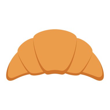 Beyaz arka planda izole edilmiş taze kruvasan, yassı vektör çizimi, lezzetli kahvaltı veya atıştırmalık