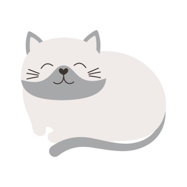 Beyaz arka planda izole edilmiş şirin kedi çizimi, evcil hayvan, tüylü gri evcil hayvan
