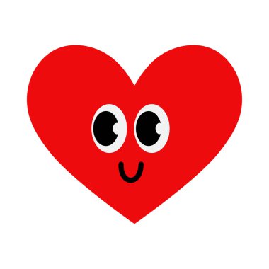 Sevimli kalp ikonu. Kırmızı Kalp çizgi film karakteri. Kalp emoji yüz ifadesi. Vektör illüstrasyonu.