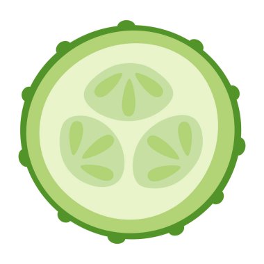 Beyaz arka planda izole edilmiş tohumları olan bir parça salatalık, olgun yeşil sebzelerin düz vektör çizimi, sağlıklı beslenme, organik bahçe kavramları.