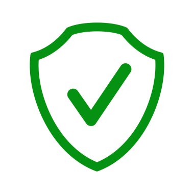 Güvenlik kartı olan koruma kalkanı ikonu. Kaliteli koruma garantisi için kene işareti. Vektör illüstrasyonu