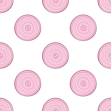 Yüzüklerle, soğan arkaplanıyla ya da düz şekilli duvar kağıdıyla dilimlenmiş pürüzsüz kırmızı soğan deseni