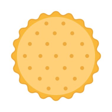 Beyaz arka planda izole edilmiş yuvarlak krakerin düz çizimi, çıtır bisküvi