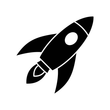 Roket sineği ikonu. Uzay yolculuğu. Projeyi başlatma işareti. Yaratıcı fikir sembolü. Roket gemisi uzaya fırlatıldı. Vektör illüstrasyonu
