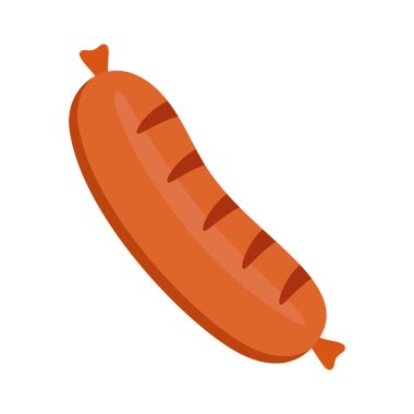 Beyaz arka planda izole edilmiş sade sosis, sokak yemekleri, fast food, çizgi film tarzı ızgara sosisin vektör çizimi.