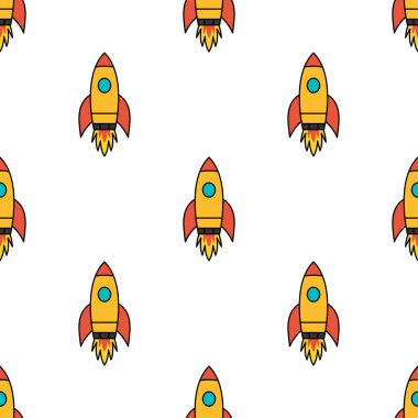 Uzaya fırlatılan kusursuz çizgi film roketleri. Vektör illüstrasyonu