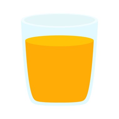 Taze portakal suyu dolu bardaklar, beyaz arka planda izole edilmiş yassı simgeler.