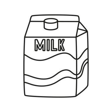 Beyaz arka planda izole edilmiş süt kutusu, düz biçimde ana hatlı süt kutusu