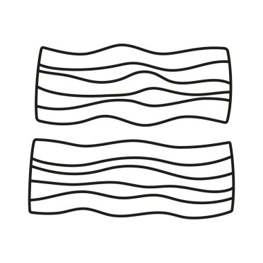 Domuz pastırması kıtır ikon, ana hatlı besin tasviri, beyaz arka planda izole edilmiş siyah beyaz pastırma.