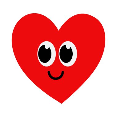 Sevimli kalp çizgi film ikonu. Karikatür tarzında farklı duyguları olan bir kalp karakteri. Vektör illüstrasyonu.