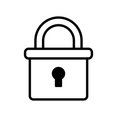 Kapalı, dikdörtgen asma kilit, anahtar deliği ve prangası var, beyaz arka planda izole edilmiş. Vektör illüstrasyonu.