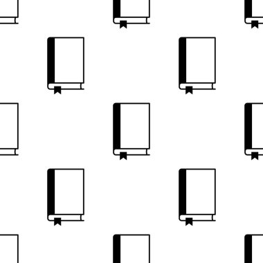 Temiz beyaz arka planda şekillendirilmiş siyah kitap simgelerini gösteren kusursuz desen. Kitap temalı bir tasarım için mükemmel. Vektör illüstrasyonu.