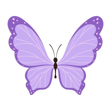 Sevimli kelebek düz stili, bahar böceği beyaz renkte izole edilmiş.